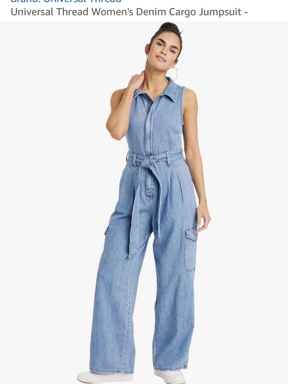 Universal Thread Light Blue Sleeveless Denim Wide-Leg Jumpsuit